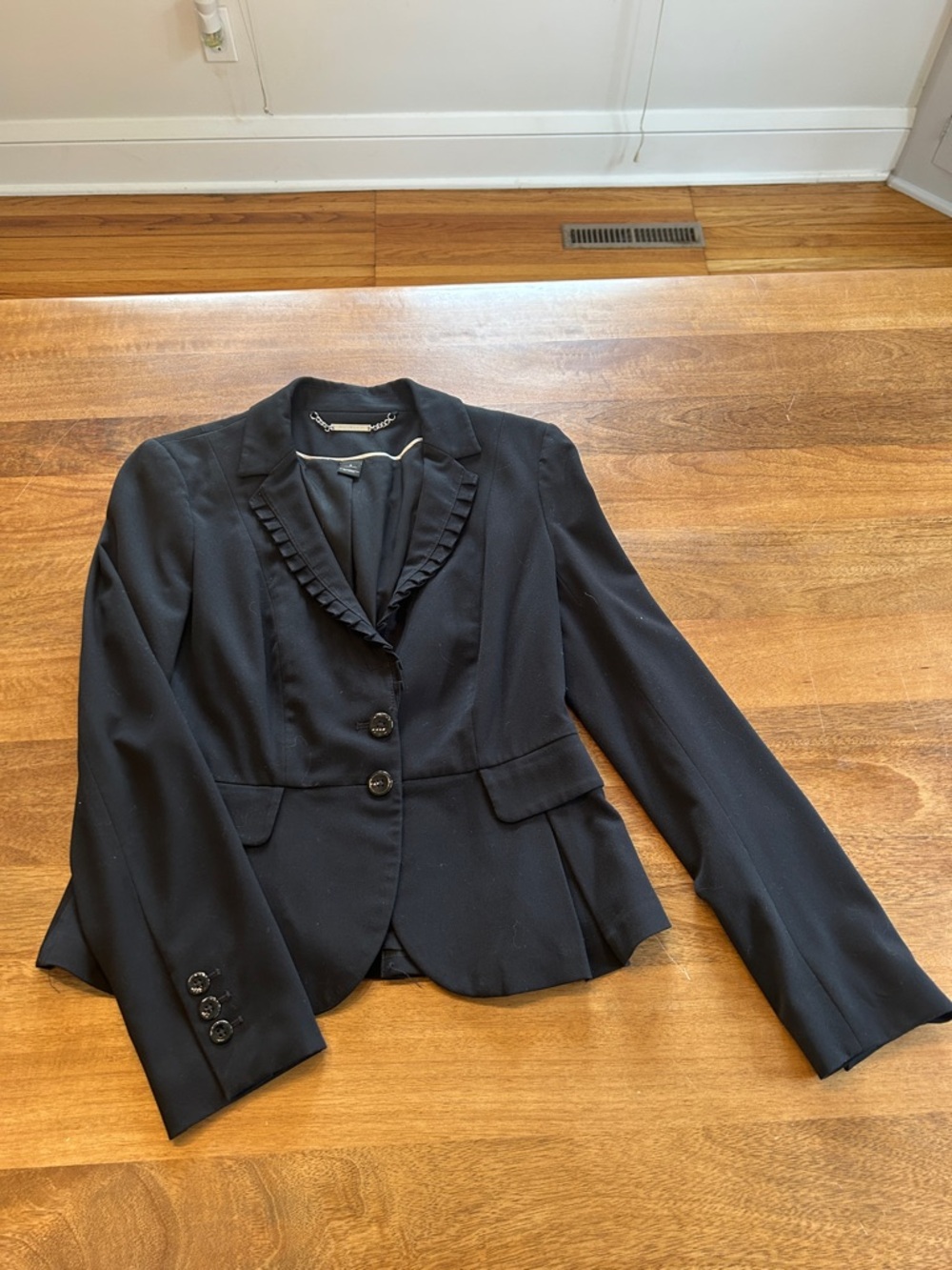 White House Black Market Black Ruffled Lapel Tailored Blazer